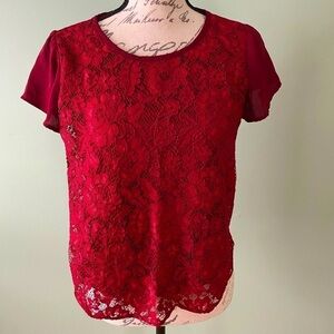 Women’s Ann Taylor Red Lace Top Size Small Petite